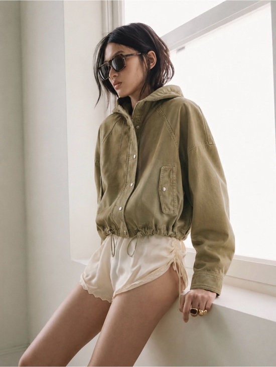 Zara Jackets & Blazers - Zara Olive Hooded Bomber Jacket with Drawstring Hem